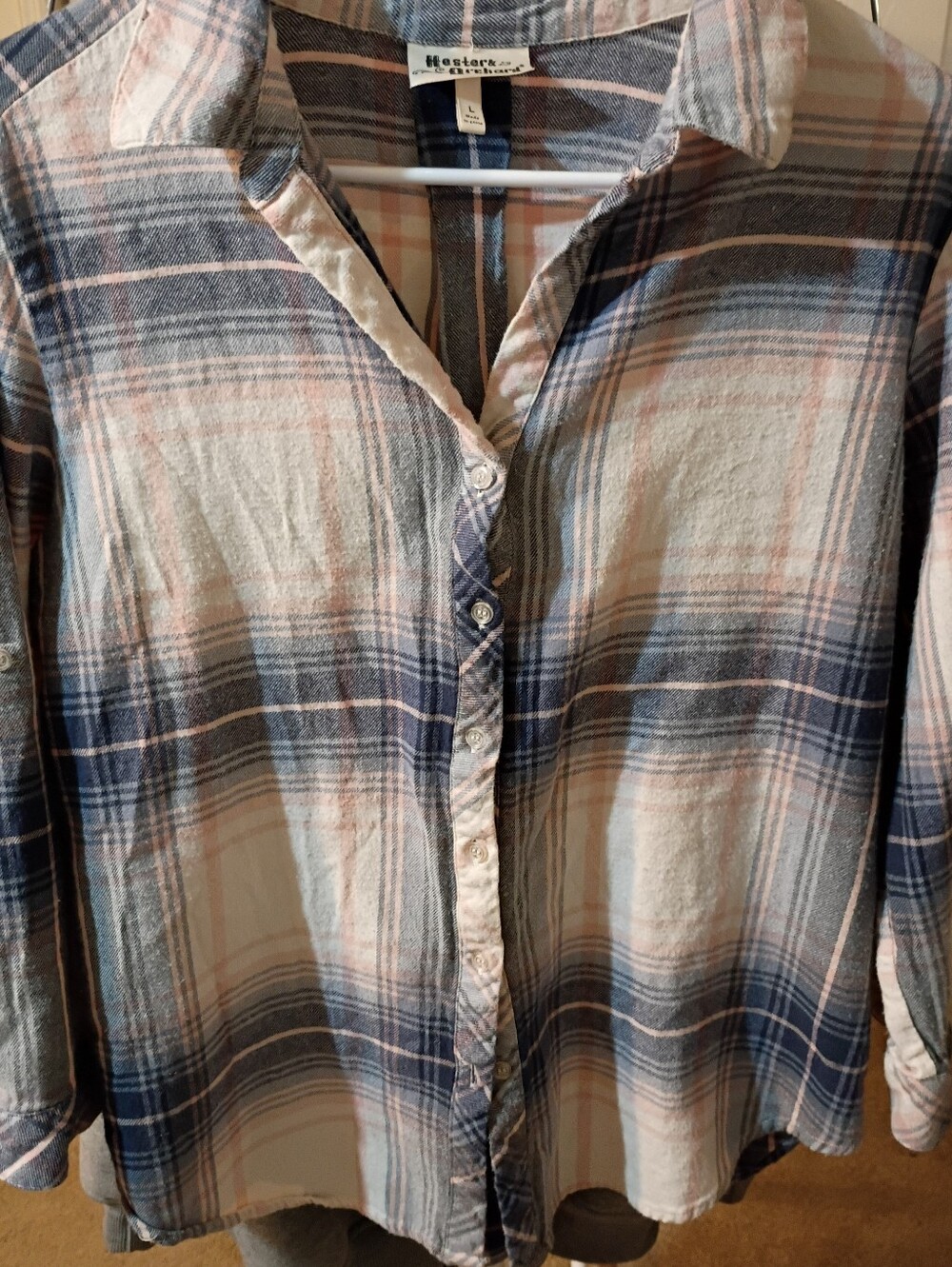 Women's Plaid Button-Down Shirt in Navy and Light Pink